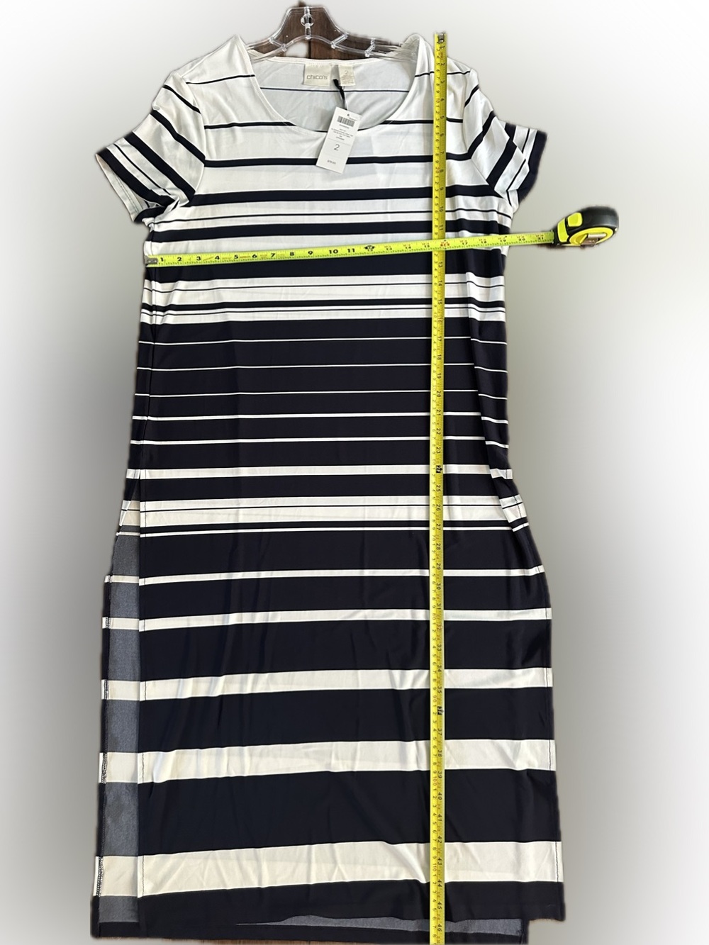 Chico's Navy and White Striped Shift Dress